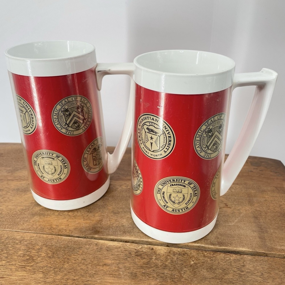 VTG Thermo-Serv Texas Universities Insulated‎ Mugs Set of 2 Red Made USA